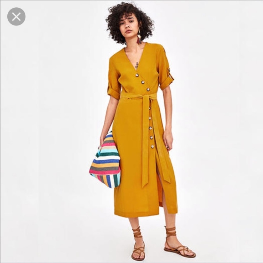 ZARA Mustard Button Down MIDI dress